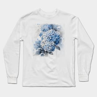 Hydrangea Flowers Watercolor Painting Long Sleeve T-Shirt